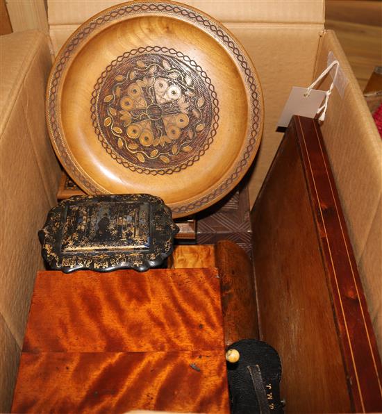 Inlaid boxes, tray, etc